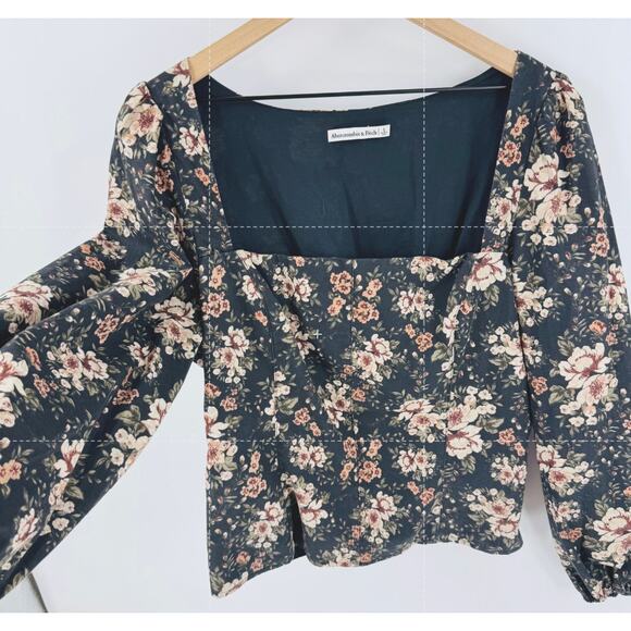 Abercrombie Fitch Dark Floral Square Neck Corset Romantic Long Sleeve Top Large - Picture 6 of 7